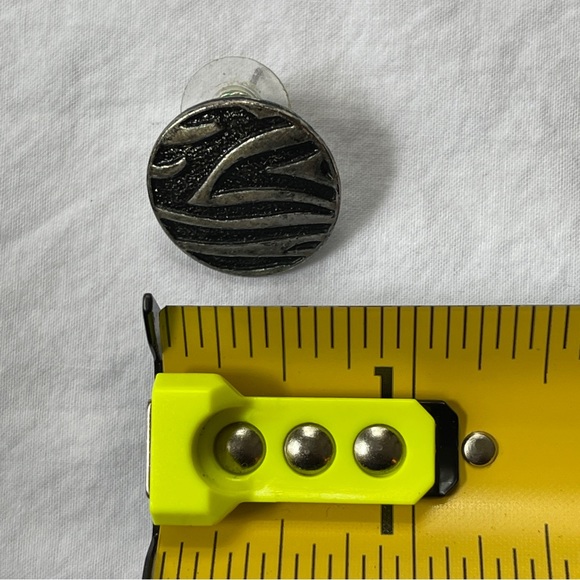 BKE Stud Earrings Stud Buckle Zebra Print Gunmetal Silver Black Round Button - Picture 3 of 6